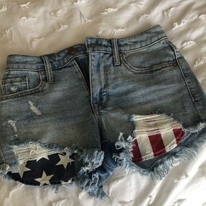 American flag patriotic denim shorts